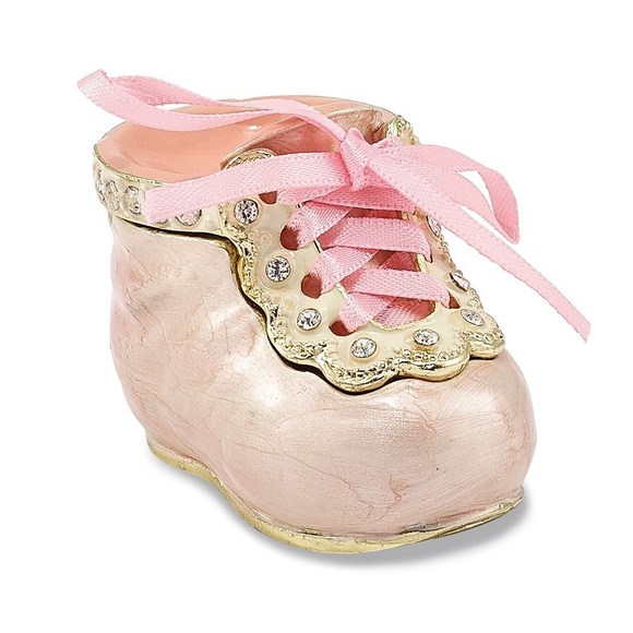 Pewter Bejeweled Crystals Enameled IT'S A GIRL Pink Baby Bootie Trinket Necklace